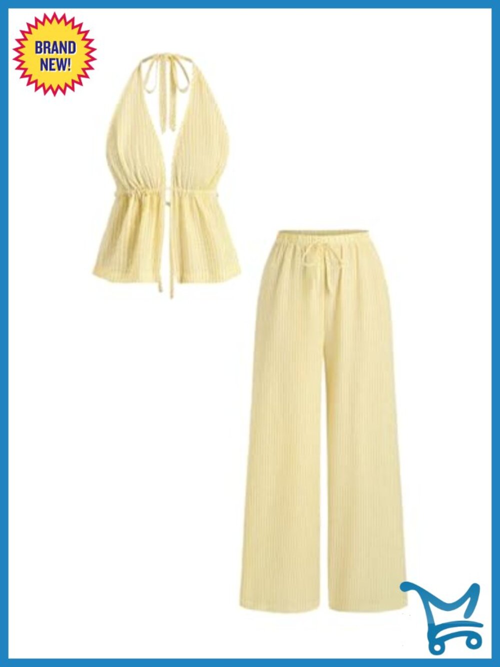 Striped Backless Halter Crop Top and Wide Leg Pants Set